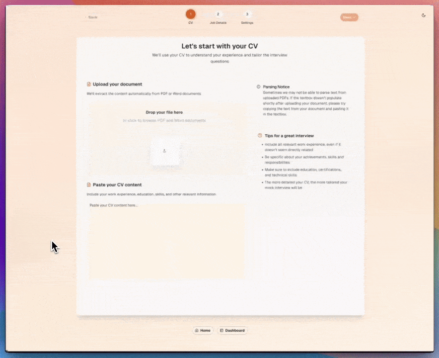 Upload CV and job description process